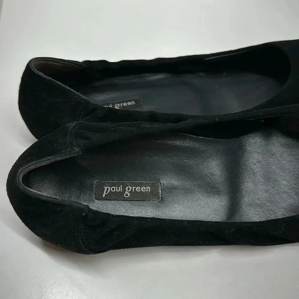 Paul Green Suede Scrunch Ballet Flats Slip On Designer Shoes Black UK 5.5 / US 8